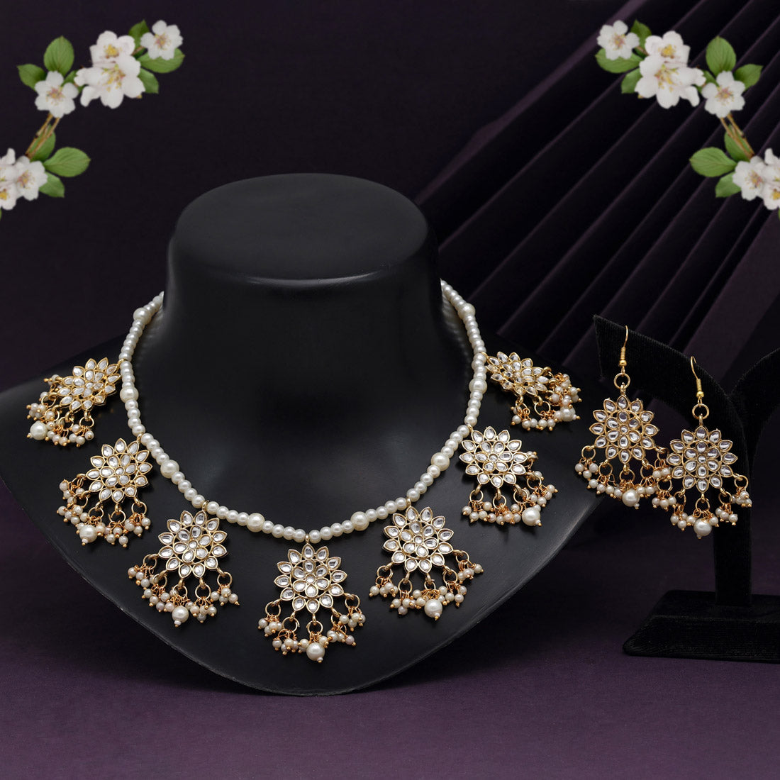 White Color Kundan Necklace Set (KN1346WHT) Jewellery GetGlit   