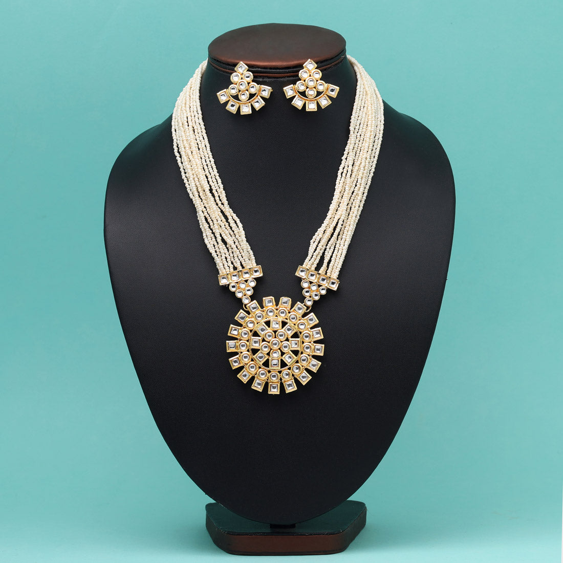 White Color Long Kundan Necklace Set (KN1348WHT) Necklaces GetGlit   