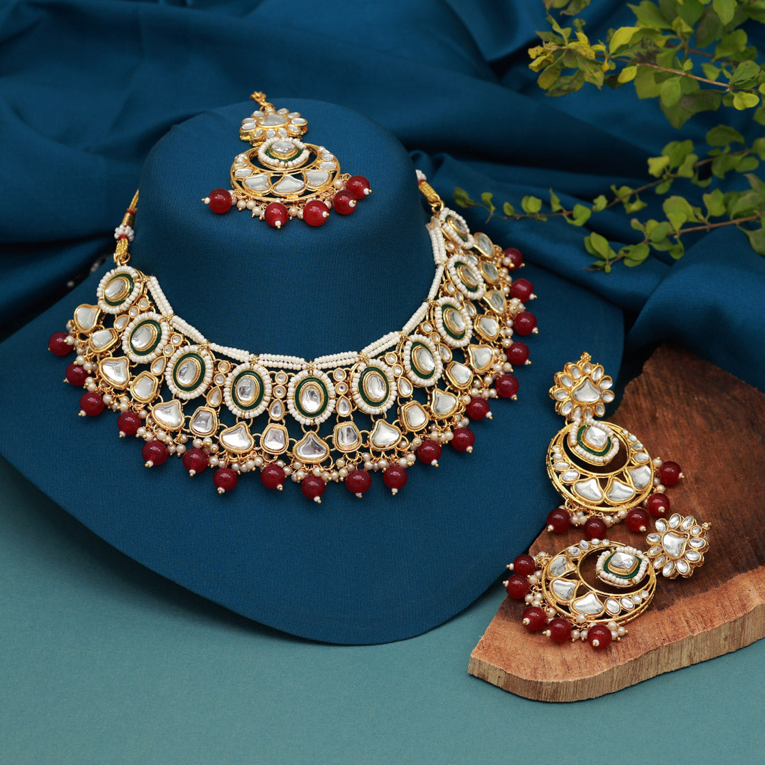 Maroon Color Kundan Necklace Set (KN1363MRN) Jewellery GetGlit   