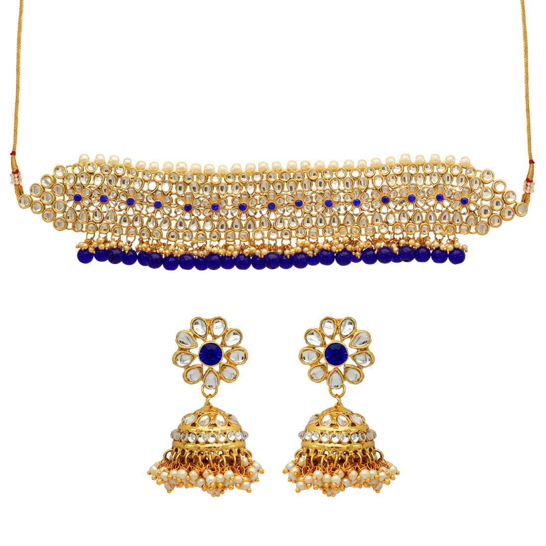 Blue Color Choker Kundan Necklace Set Jewellery GetGlit