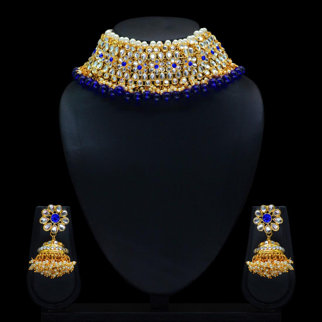 Blue Color Choker Kundan Necklace Set Jewellery GetGlit