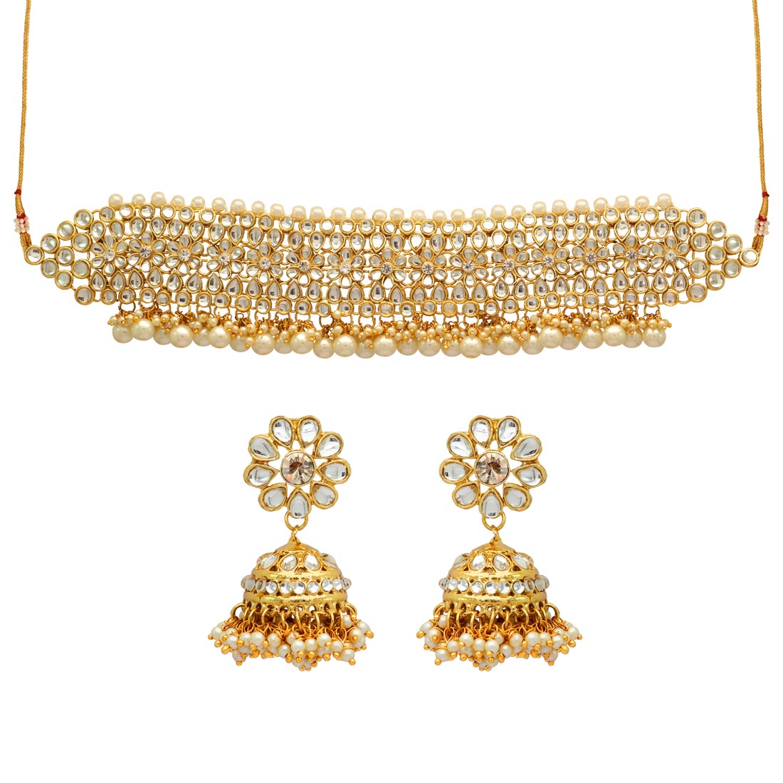 White Color Choker Kundan Necklace With Earring Jewellery GetGlit