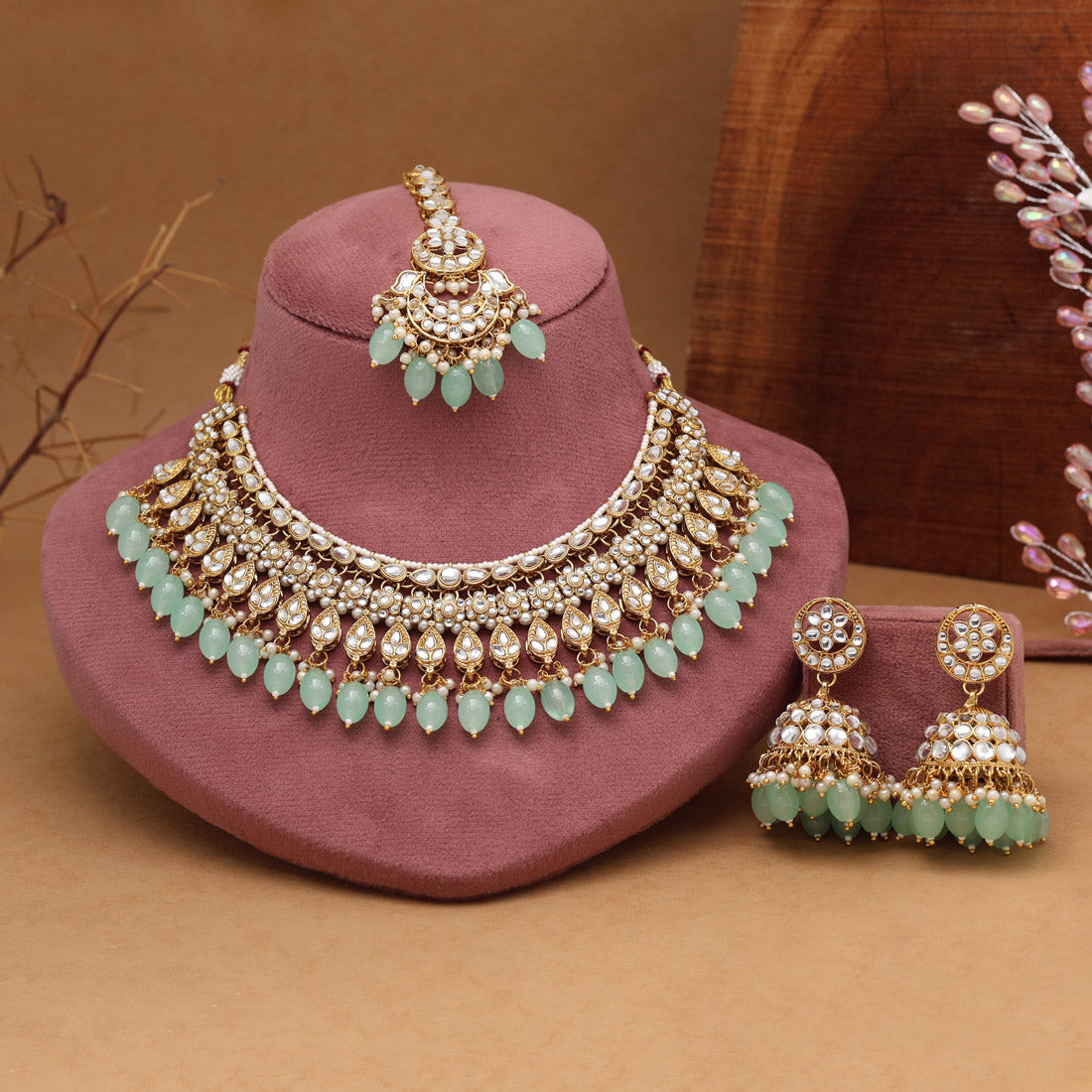 Pista Green Color Kundan Necklace Set (KN1375PGRN) Jewellery GetGlit