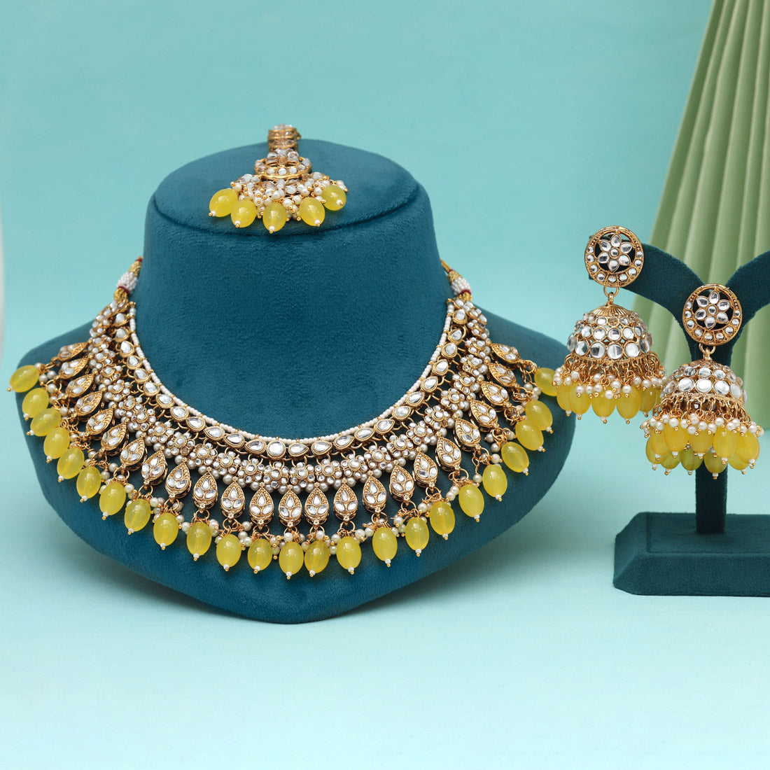 Yellow Color Kundan Necklace Set (KN1375YLW) Jewellery GetGlit