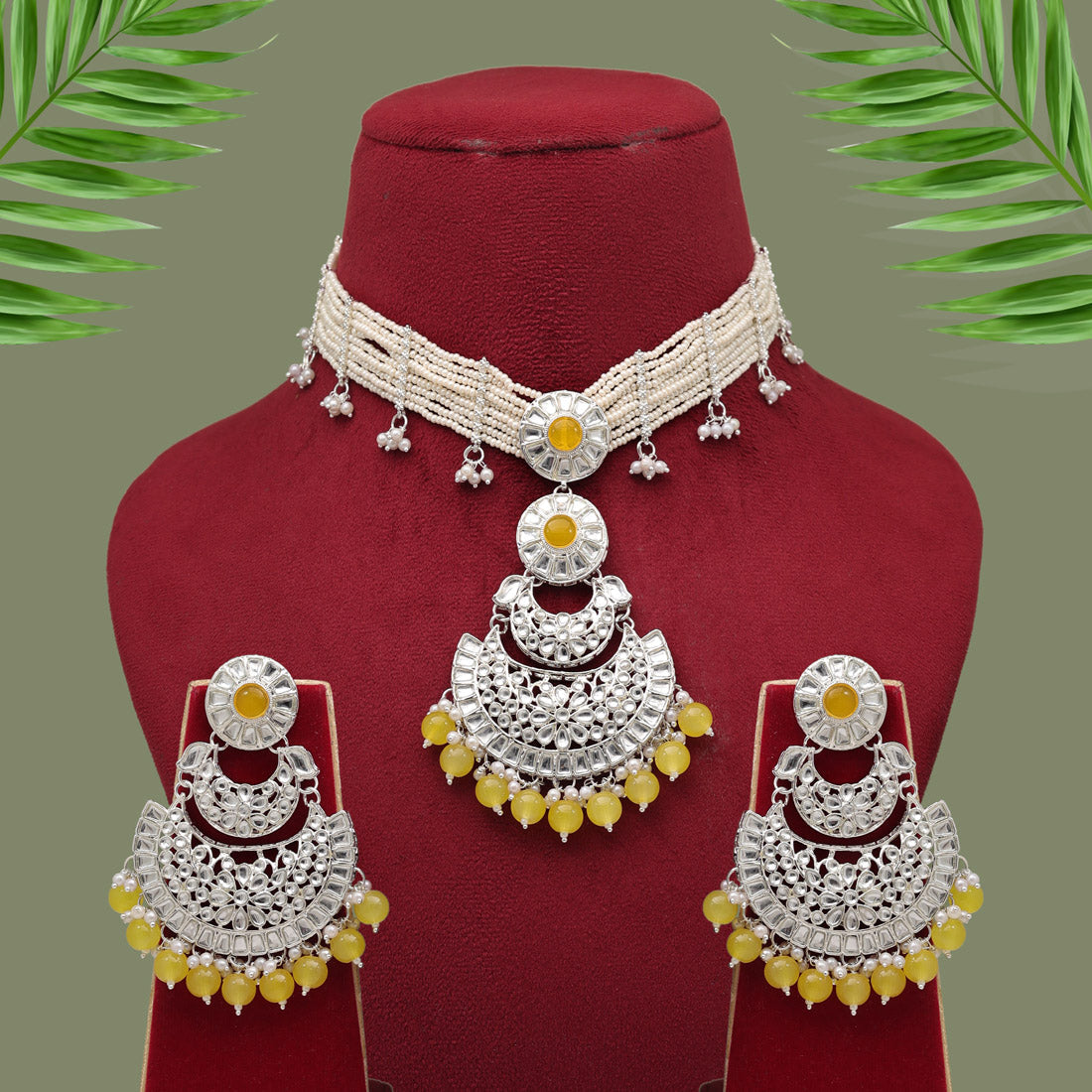 Yellow Color Choker Kundan Necklace Set (KN1379YLW) Jewellery GetGlit