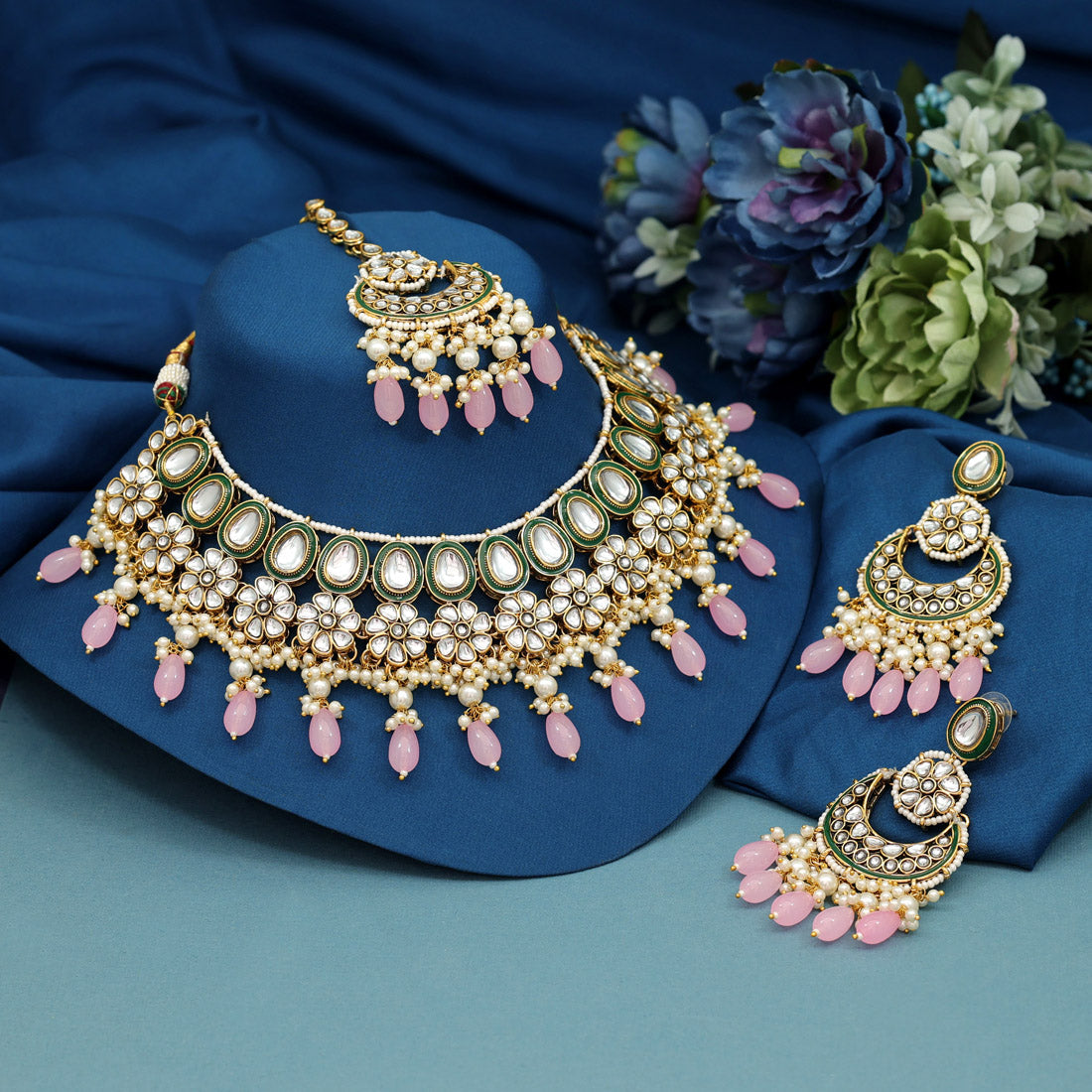 Pink Color Meena Work Kundan Necklace Set (KN1391PNK) Jewellery GetGlit   