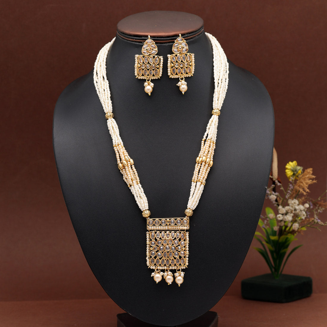 Gold Color Traditional Necklace Set (KN1397GLD) Necklaces GetGlit   