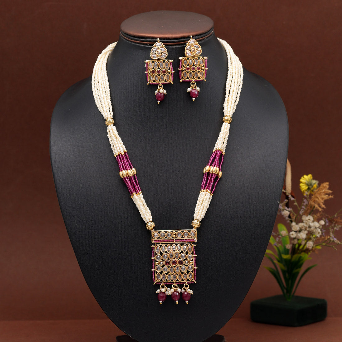 Rani Color Traditional Necklace Set (KN1397RNI) Necklaces GetGlit   