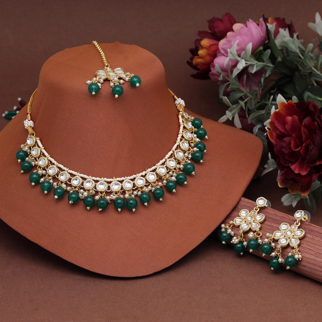 Green Color Kundan Necklace Set (KN1399GRN) Jewellery GetGlit   