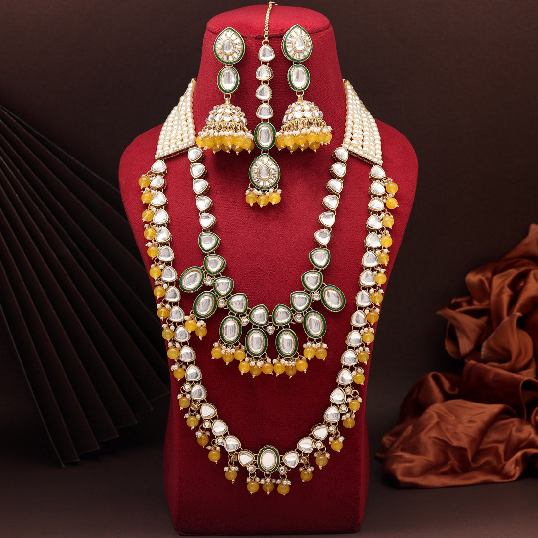 Yellow Color Kundan Necklace Set (KN1414YLW) Jewellery GetGlit   