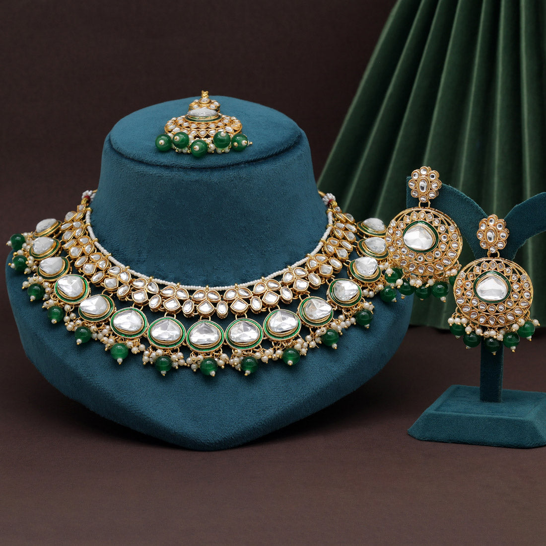 Green Color Kundan Necklace Set (KN1415GRN) Jewellery GetGlit   