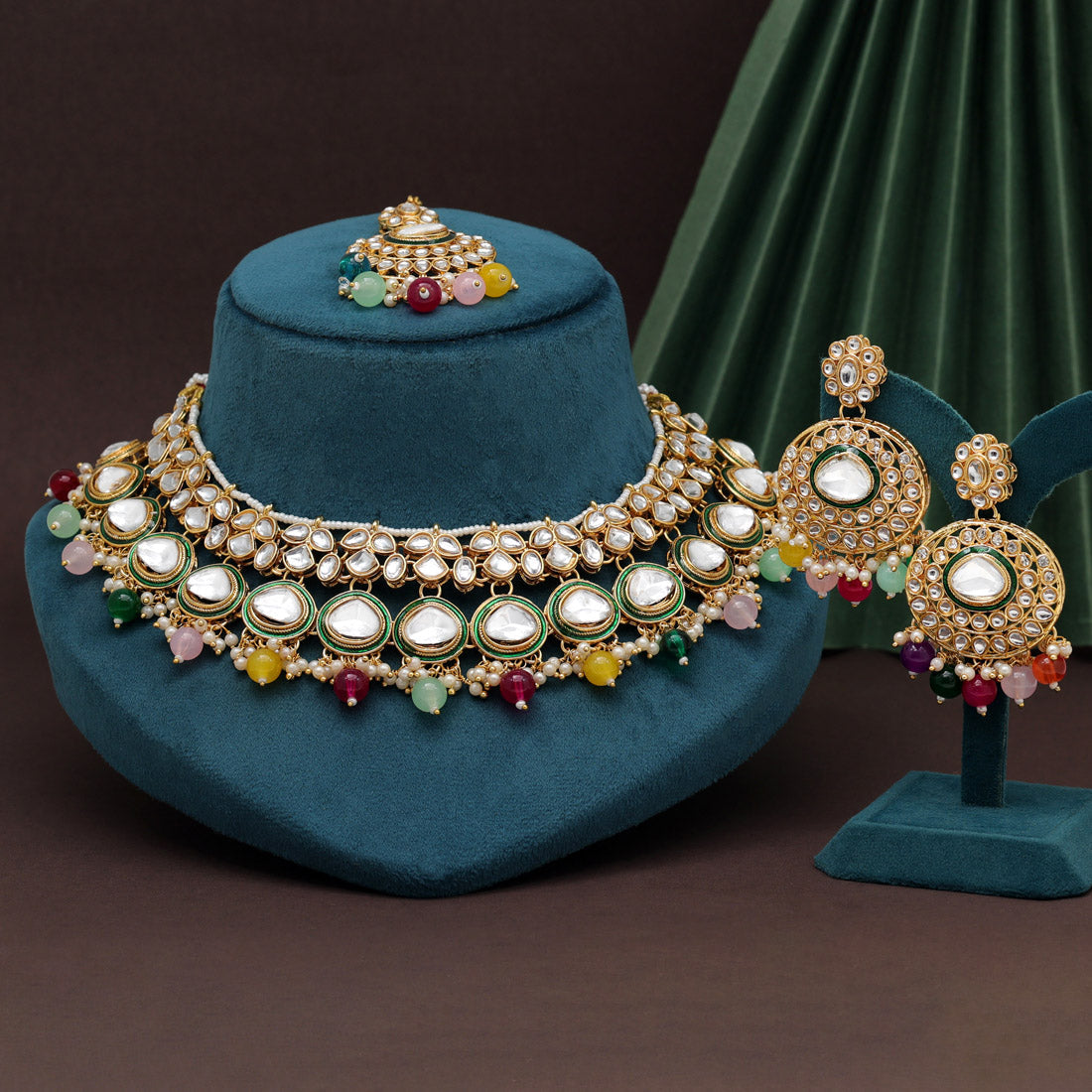 Multi Color Kundan Necklace Set (KN1415MLT) Necklaces GetGlit   