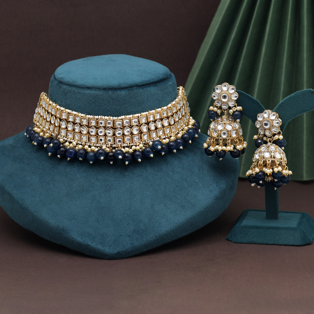 Blue Color Choker Kundan Necklace Set (KN1416BLU) Jewellery GetGlit   