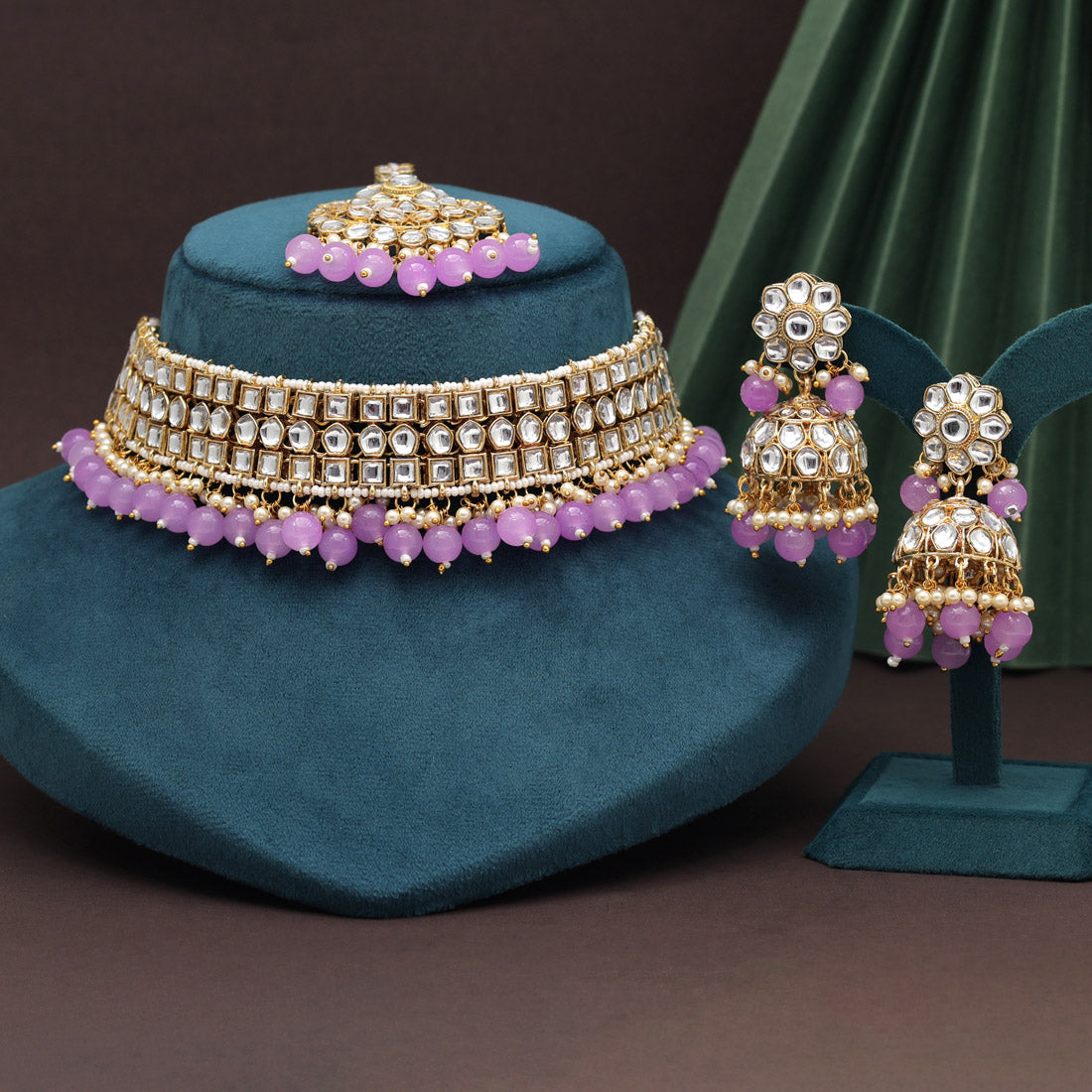 Light Purple Color Choker Kundan Necklace Set (KN1416LPRP) Jewellery GetGlit   