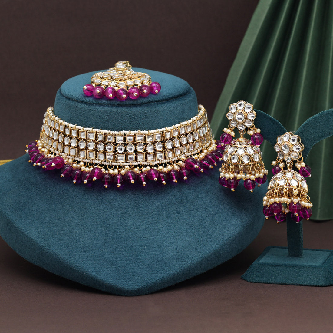 Purple Color Choker Kundan Necklace Set (KN1416PRP) Jewellery GetGlit   