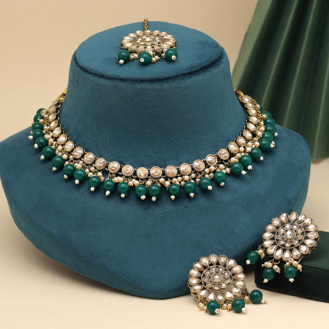 Green Color Kundan Necklace Set (KN1419GRN) Jewellery GetGlit