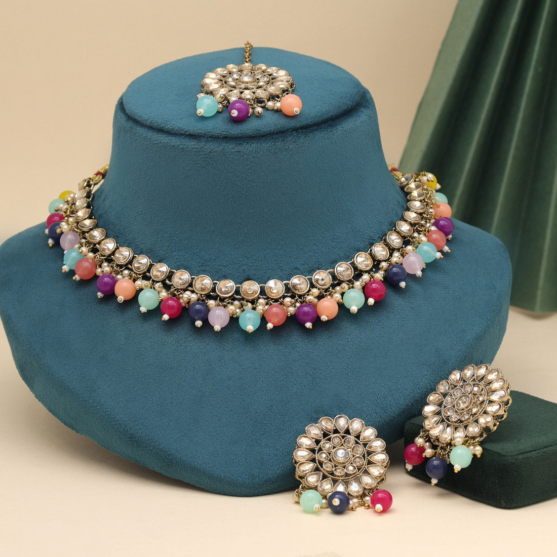 Multi Color Kundan Necklace Set (KN1419MLT) Jewellery GetGlit