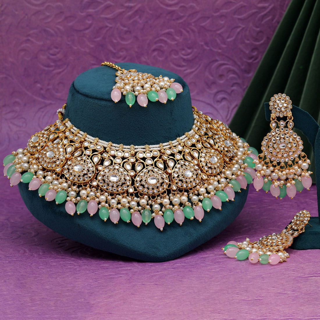 Pink Color Kundan Necklace Set (KN1420PNK) Jewellery GetGlit