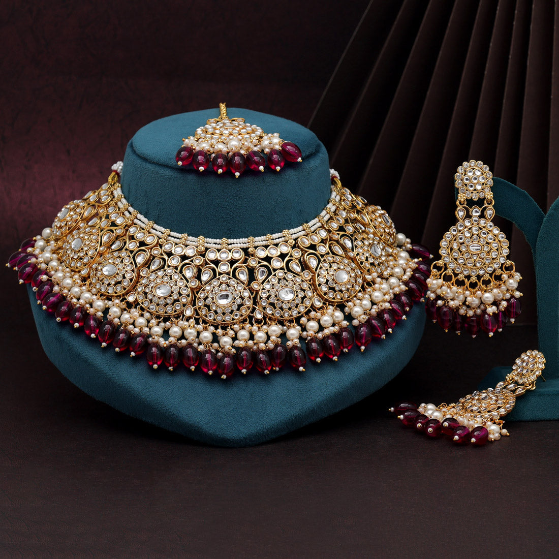 Purple Color Kundan Necklace Set (KN1420PRP) Necklaces GetGlit   