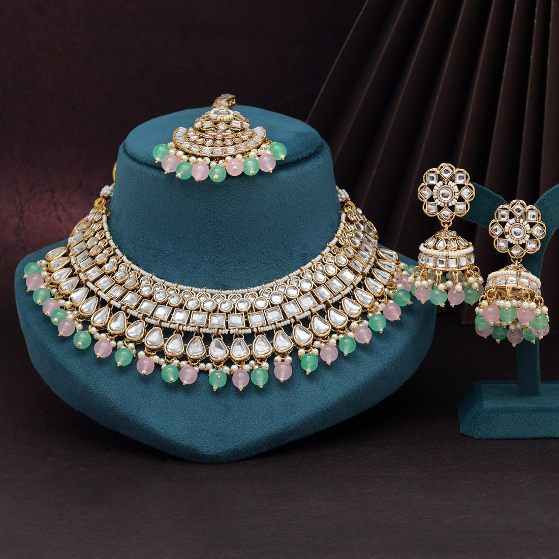 Pink Color Kundan Necklace Set (KN1421PNK) Jewellery GetGlit