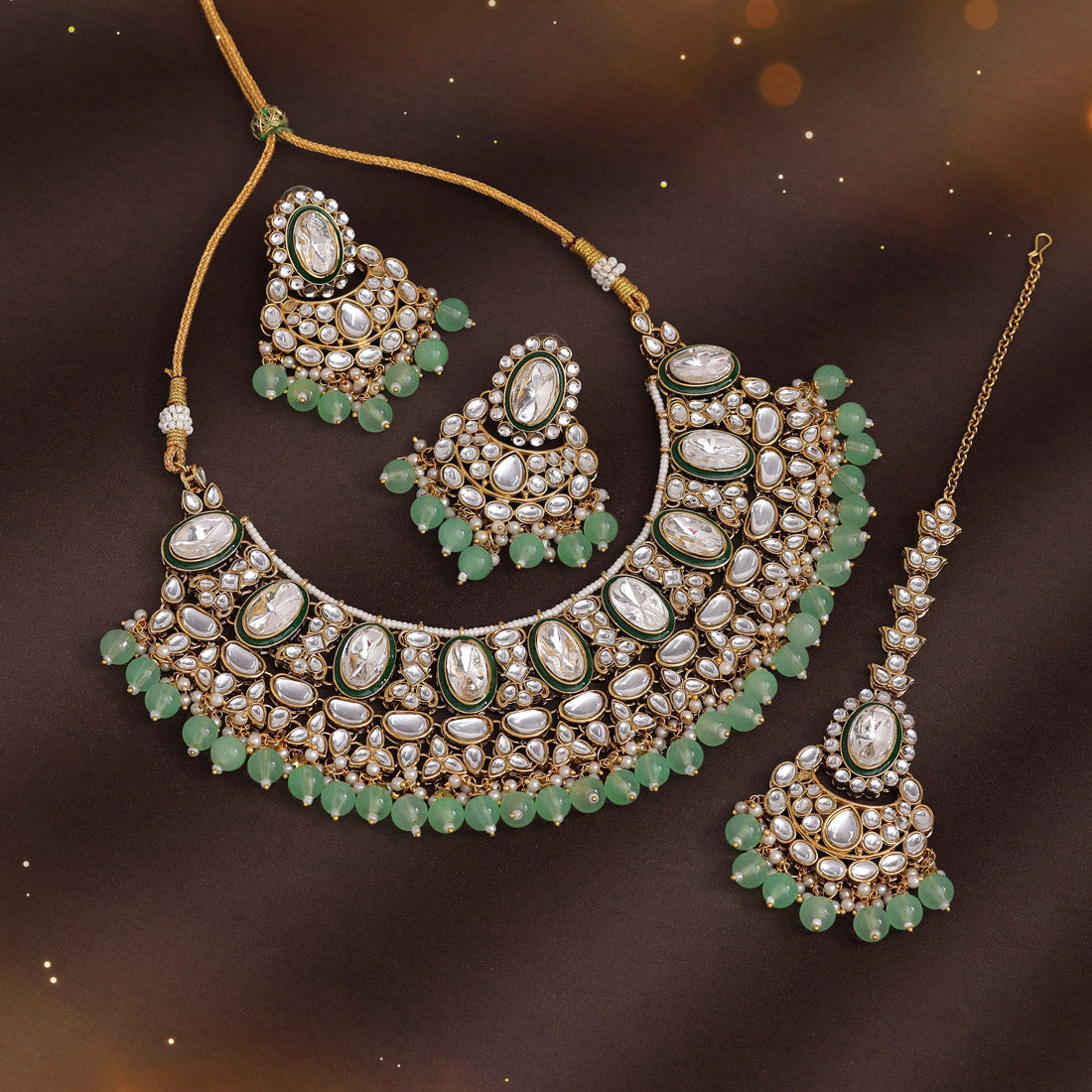 Parrot Green Color Kundan Necklace Set (KN1424PGRN) Jewellery GetGlit