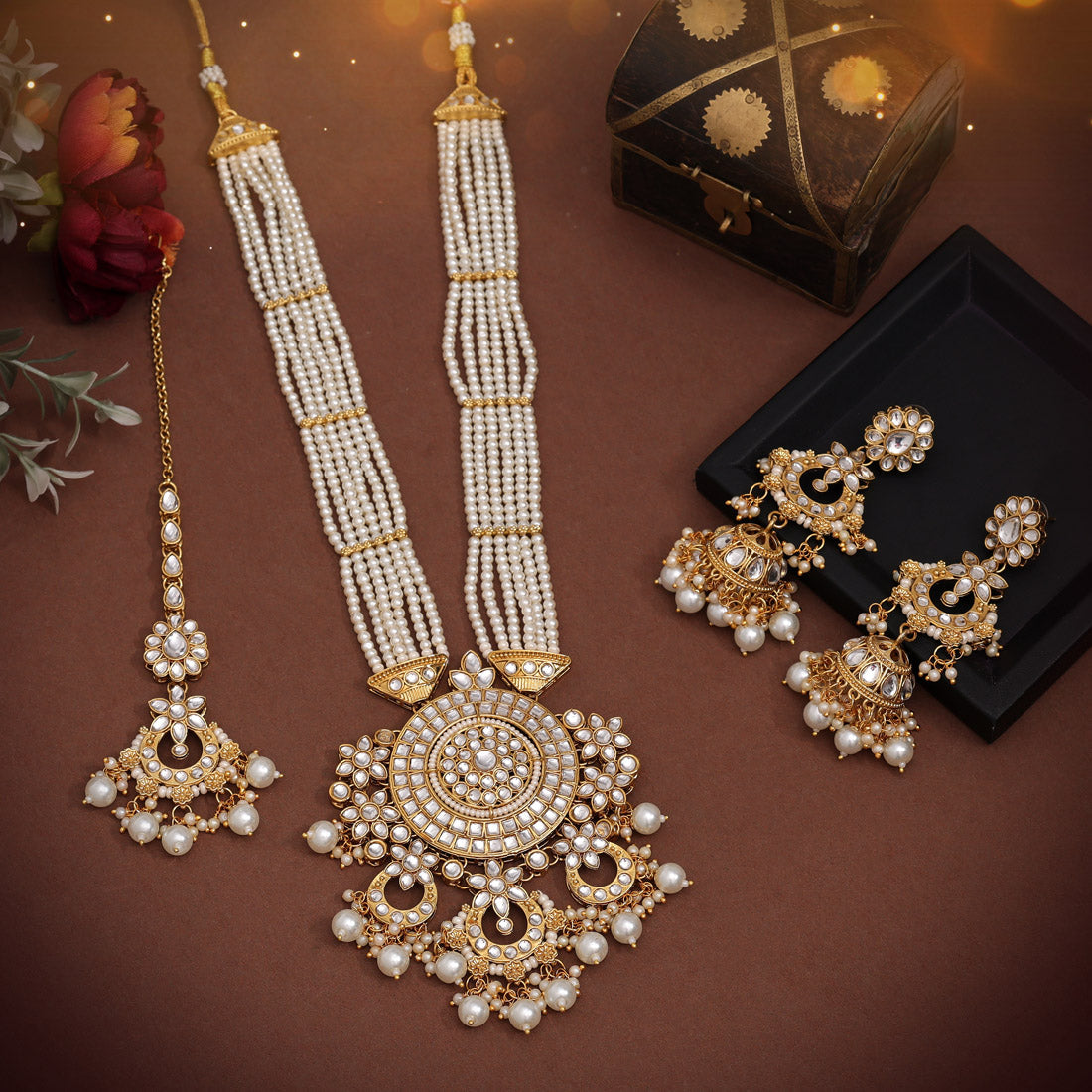 White Color Long Kundan Necklace Set (KN1425WHT) Jewellery GetGlit