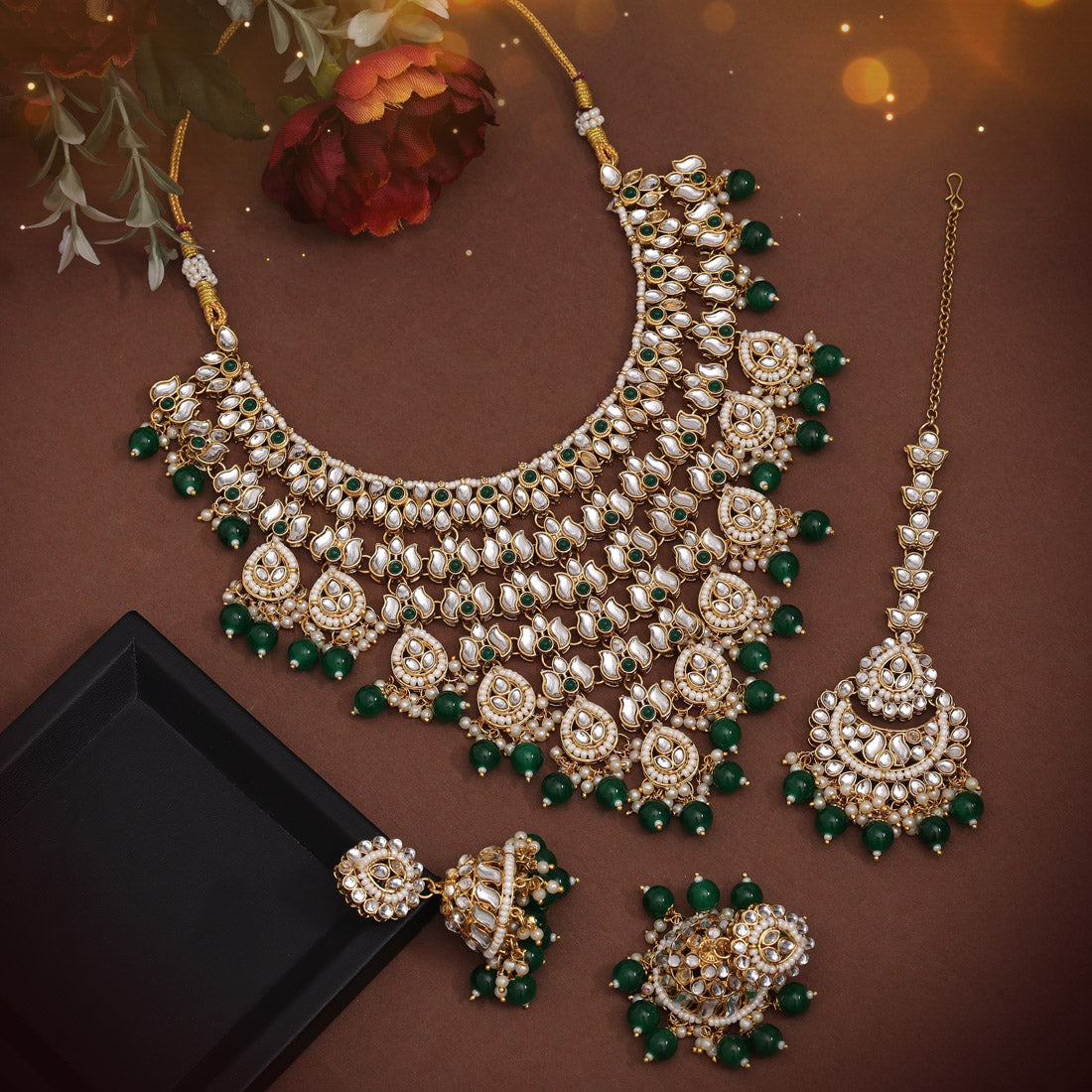 Green Color Kundan Necklace Set (KN1426GRN) Jewellery GetGlit