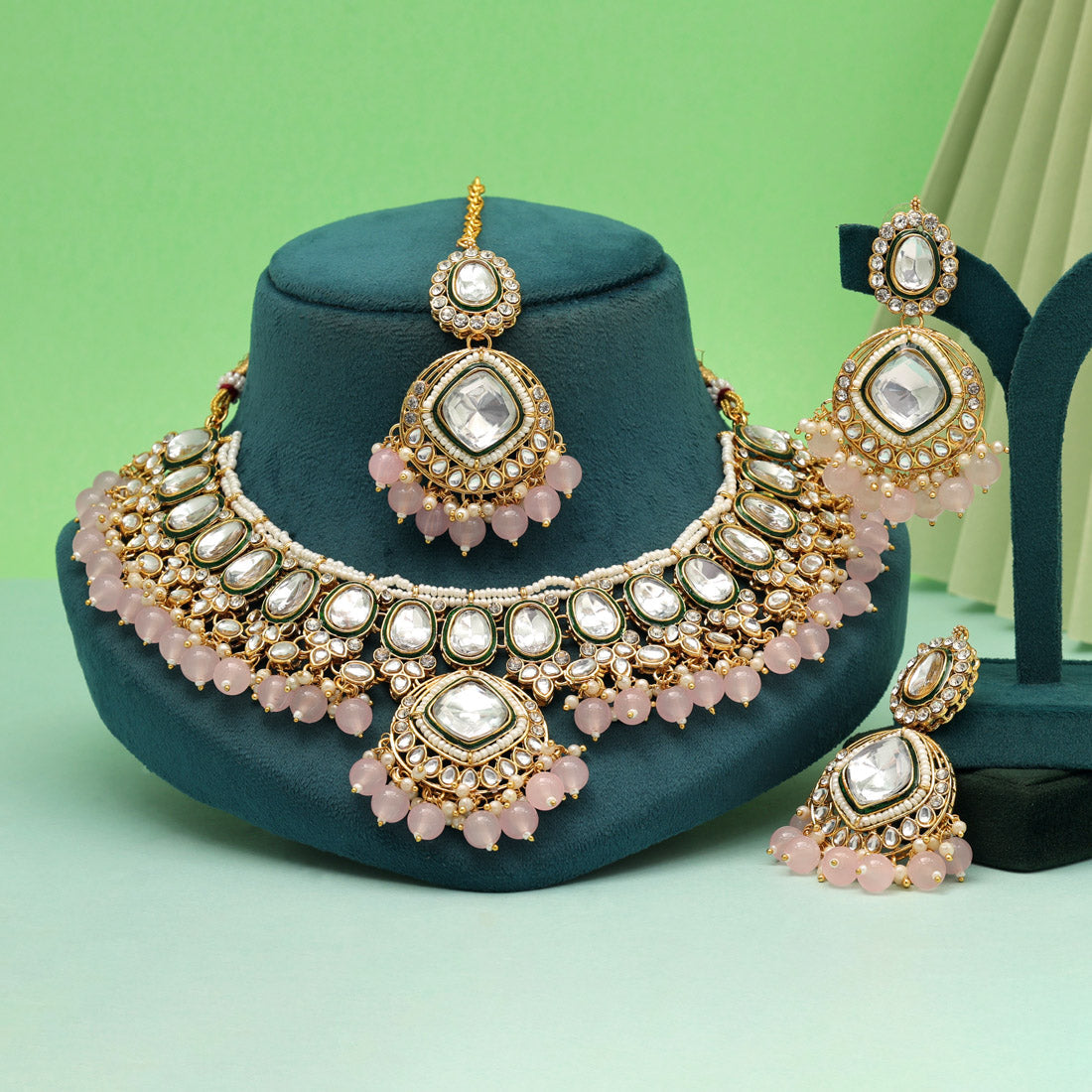 Pink Color Kundan Necklace Set (KN1433PNK) Jewellery GetGlit