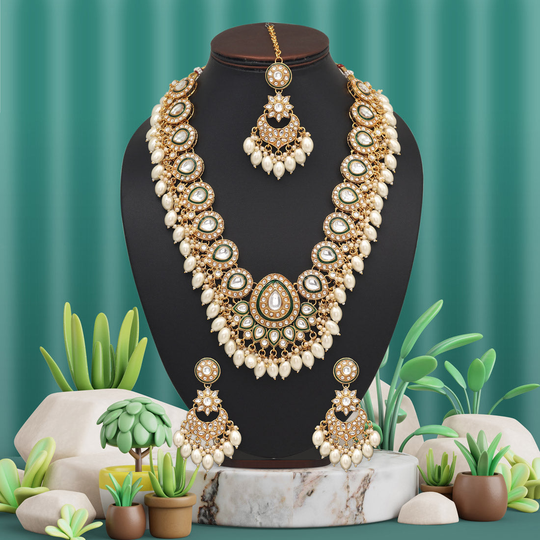 White Color Kundan Necklace Set (KN1434WHT) Jewellery GetGlit