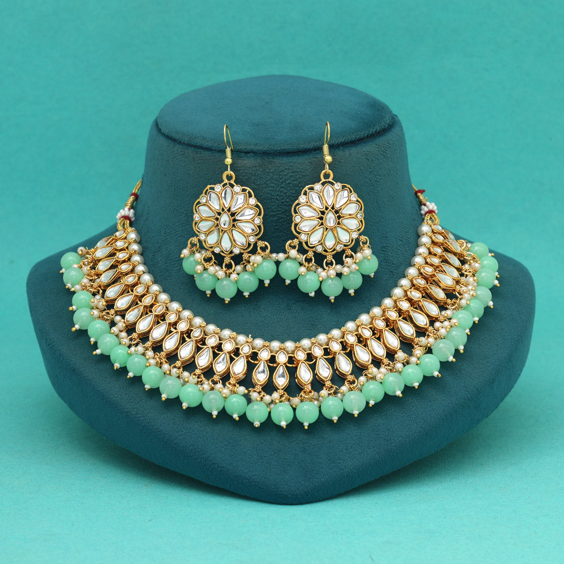 Pista Green Color Kundan Necklace Set (KN1444PGRN) Jewellery GetGlit