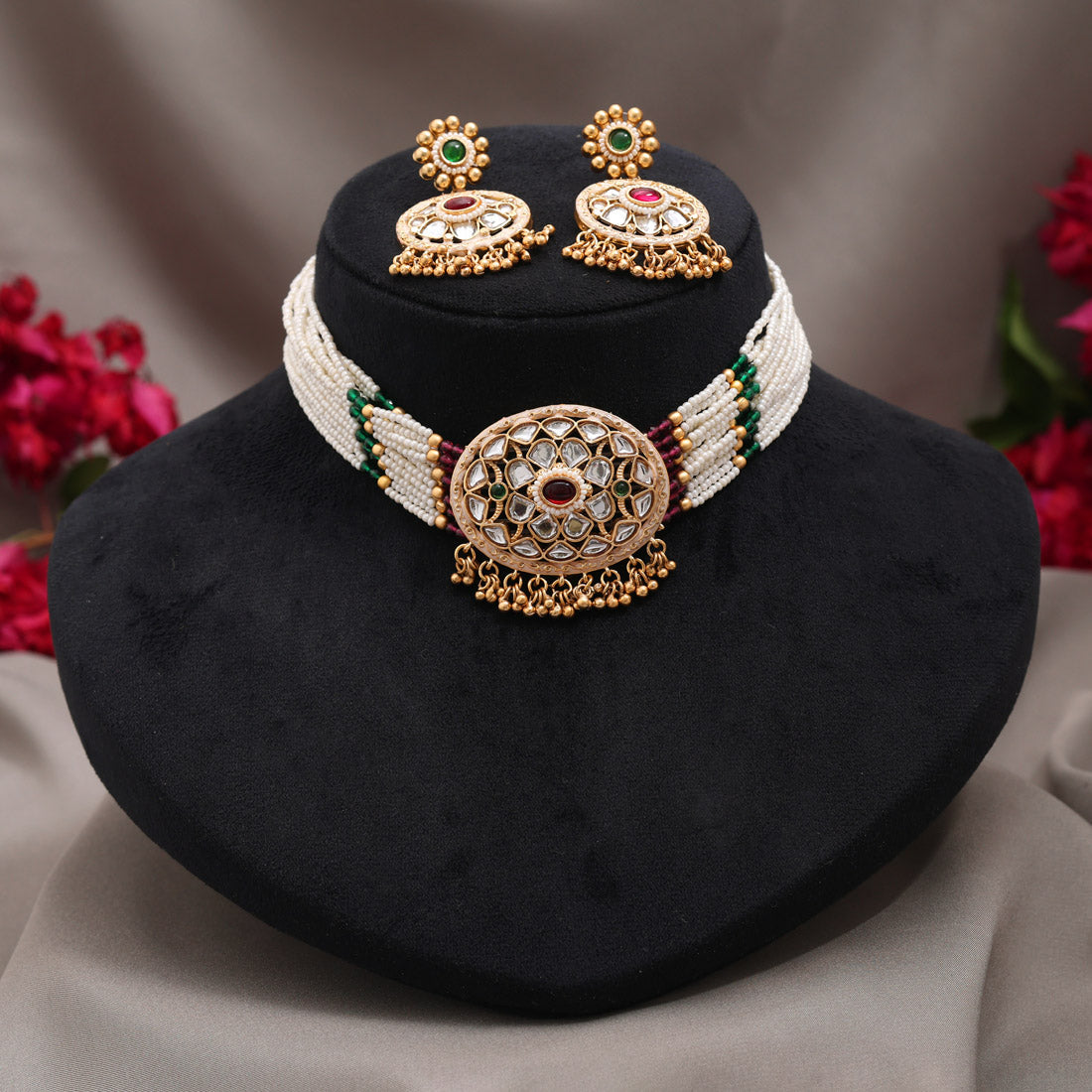 Rani & Green Color Choker Kundan Necklace Set