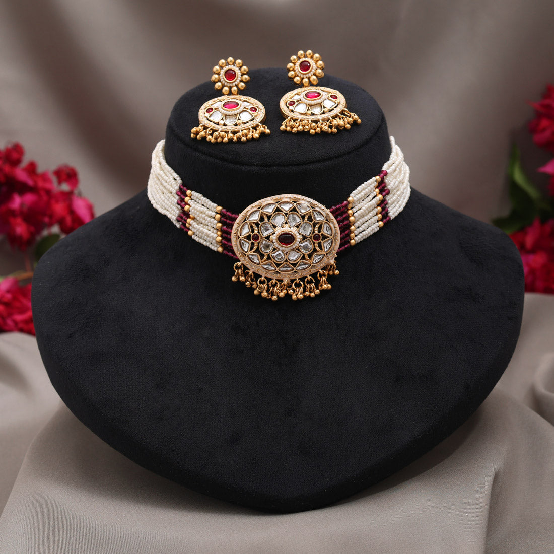 Rani Color Choker Kundan Necklace Set