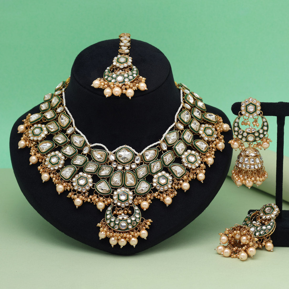 Gold Color Meena Work Kundan Necklace Set (KN1452GLD) Jewellery GetGlit