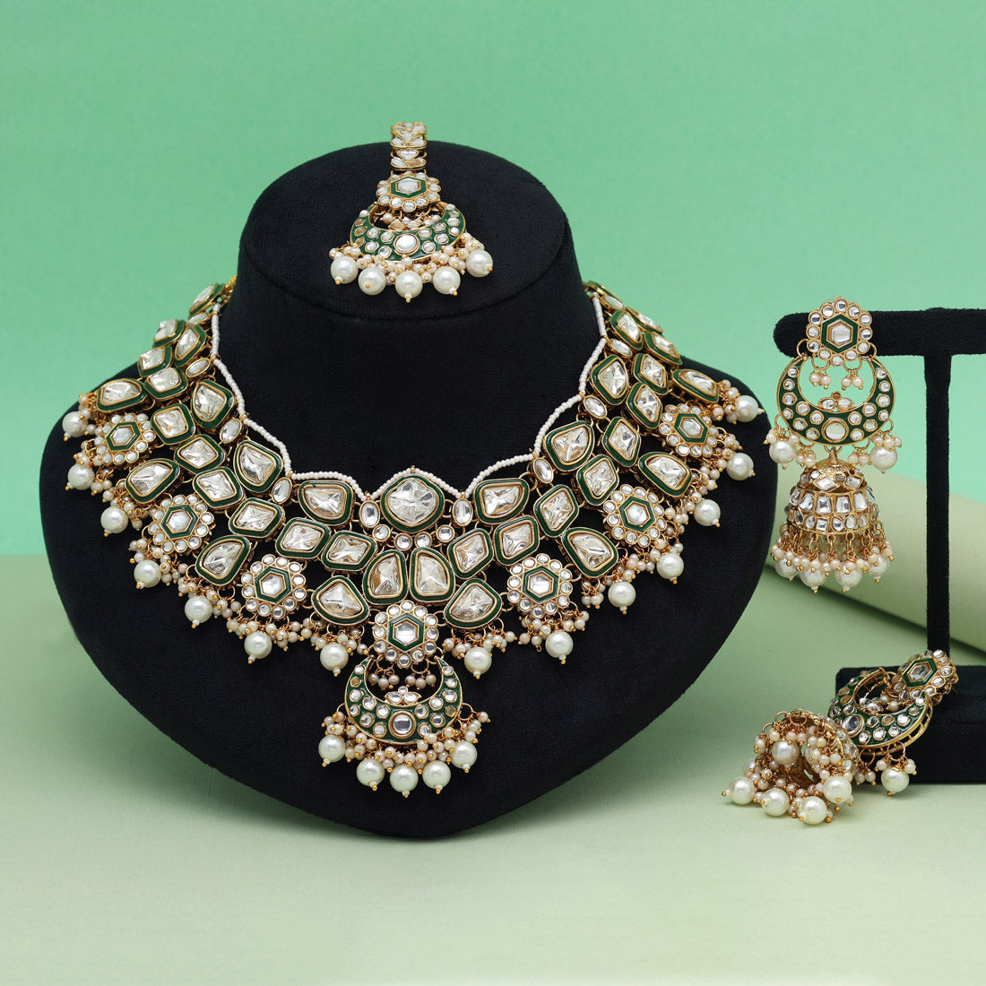 White Color Meena Work Kundan Necklace Set (KN1452WHT)