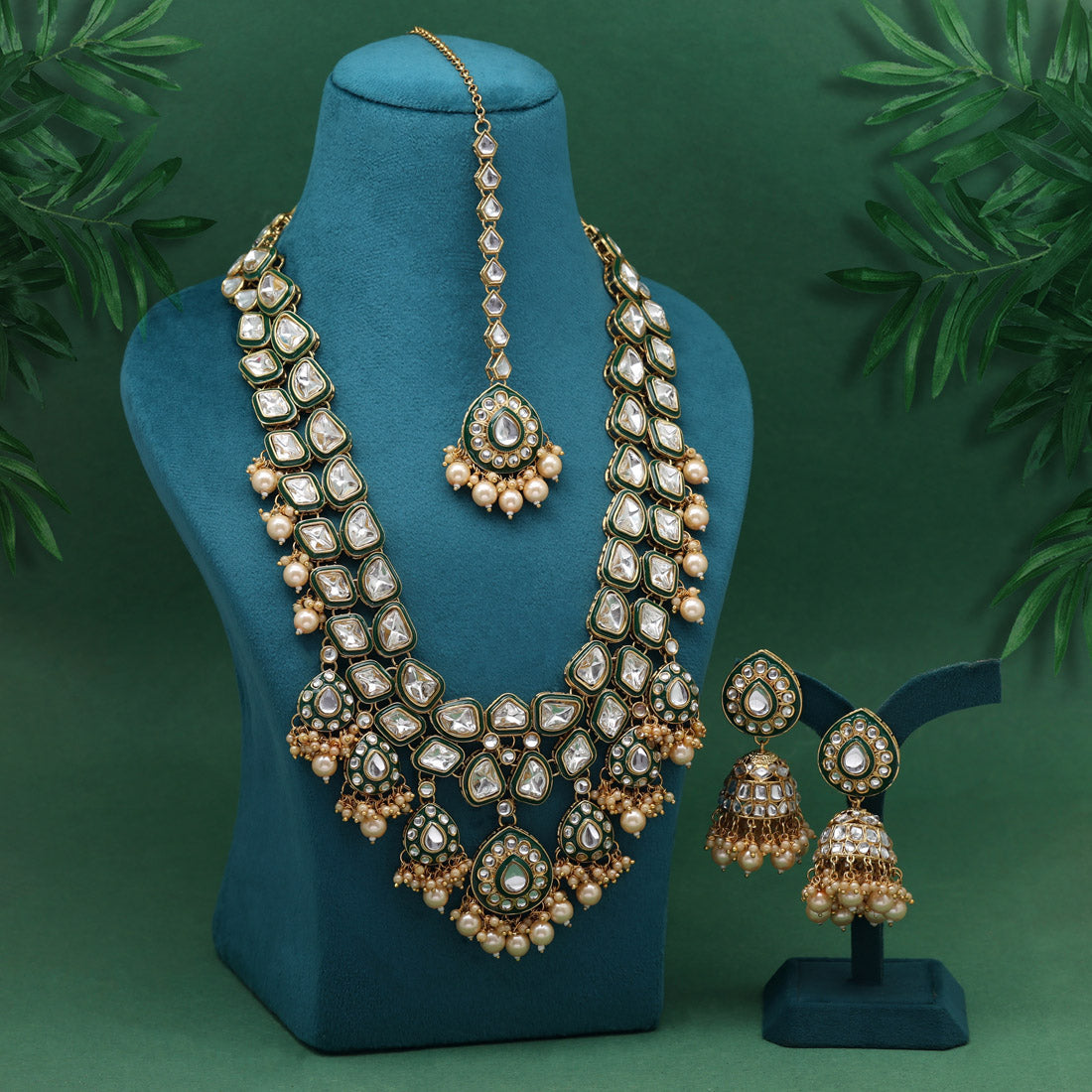 Gold Color Meena Work Kundan Necklace Set (KN1453GLD) Jewellery GetGlit