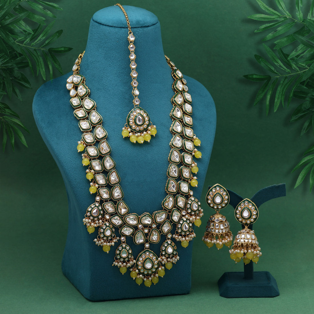 Yellow Color Meena Work Kundan Necklace Set (KN1453YLW)