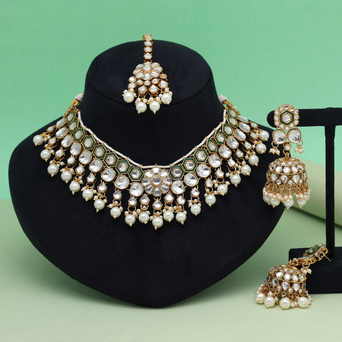 White Color Meena Work Kundan Necklace Set (KN1455WHT) Jewellery GetGlit