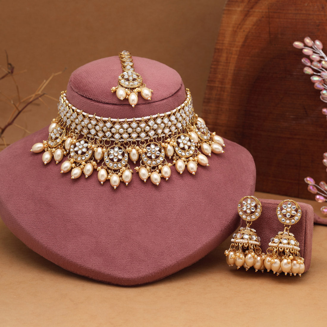 Gold Color Choker Kundan Necklace Set Jewellery GetGlit