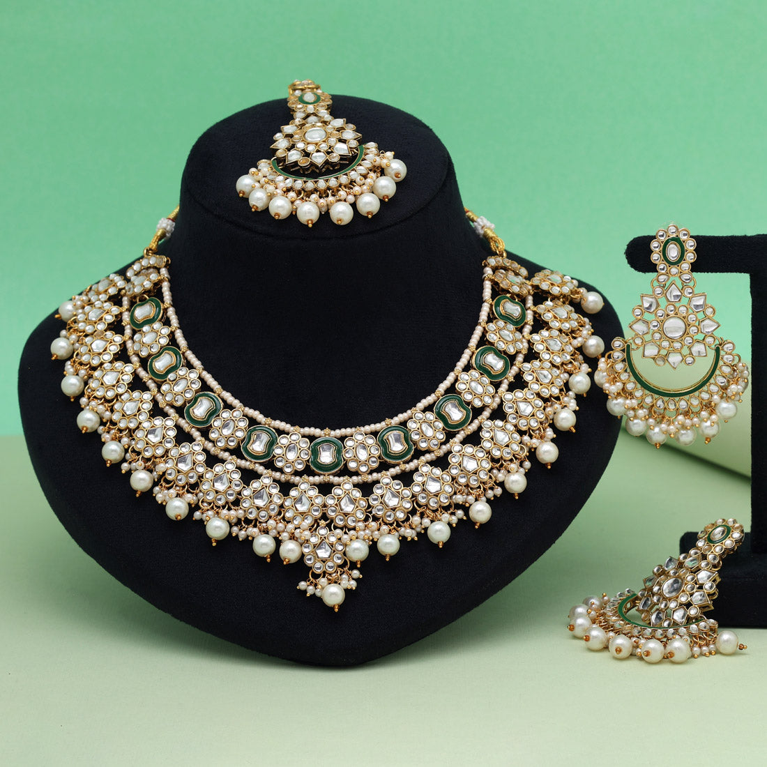 White Color Meena Work Kundan Necklace Set (KN1457WHT) Jewellery GetGlit