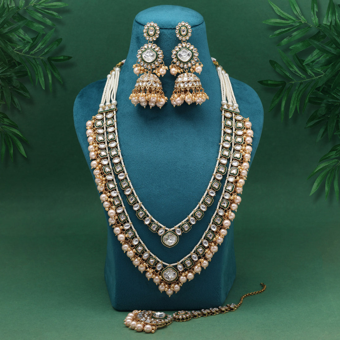 Gold Color Meena Work Kundan Necklace Set (KN1458GLD) Jewellery GetGlit