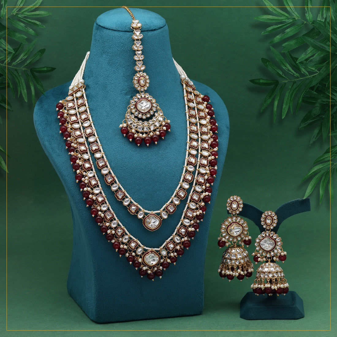 Maroon Color Meena Work Kundan Necklace Set (KN1458MRN) Jewellery GetGlit