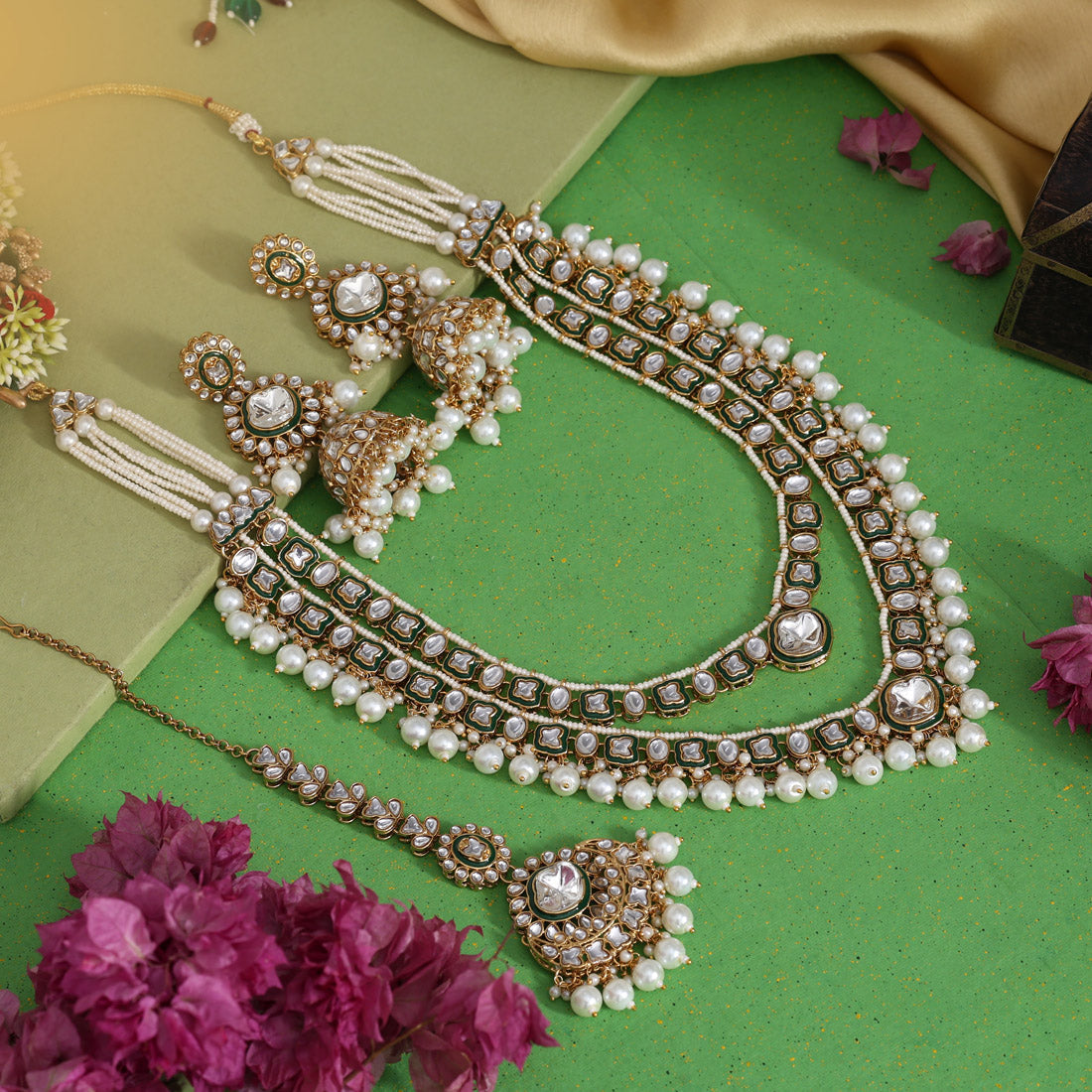 White Color Meena Work Kundan Necklace Set Jewellery GetGlit