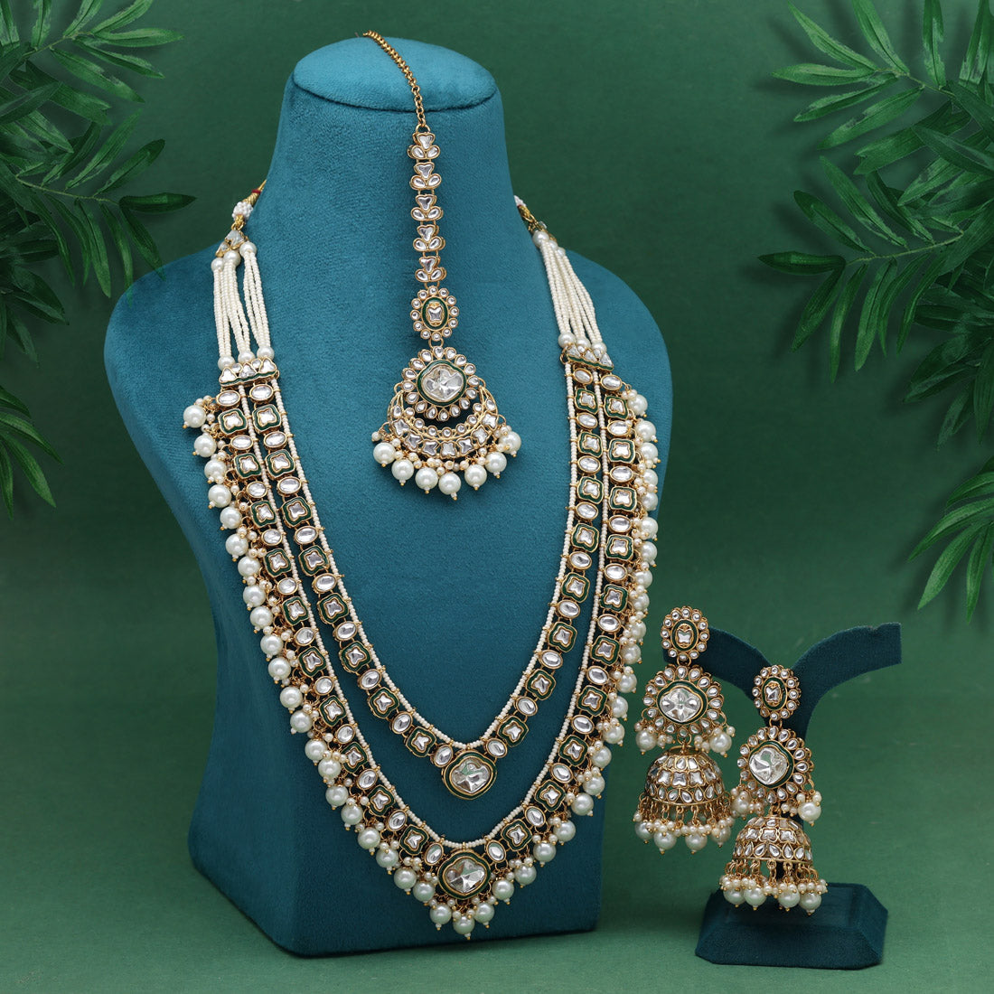 White Color Meena Work Kundan Necklace Set Jewellery GetGlit