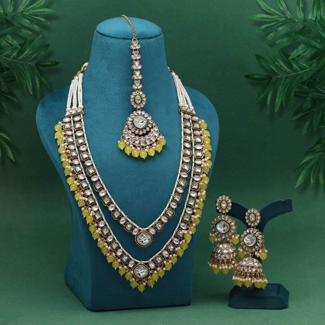 Yellow Color Meena Work Kundan Necklace Set (KN1458YLW) Jewellery GetGlit