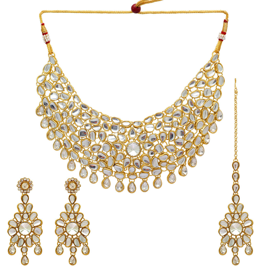 White Color Kundan Necklace Set (KN145WHT) Necklaces GetGlit   