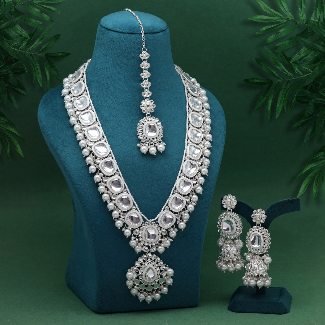 White Color Long Kundan Necklace Set (KN1462WHT) Jewellery GetGlit