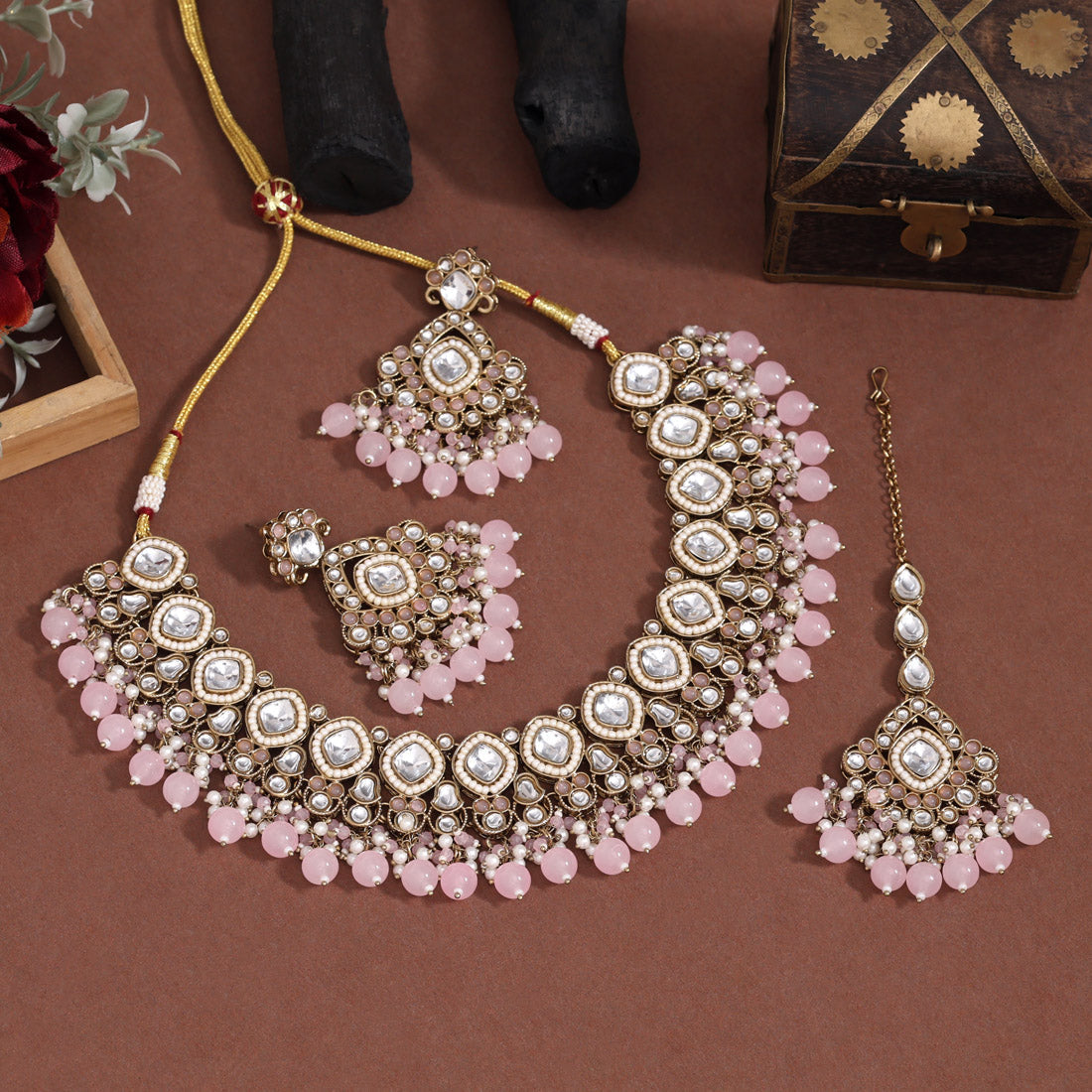 Blush Pink Color Kundan Necklace Set Jewellery GetGlit