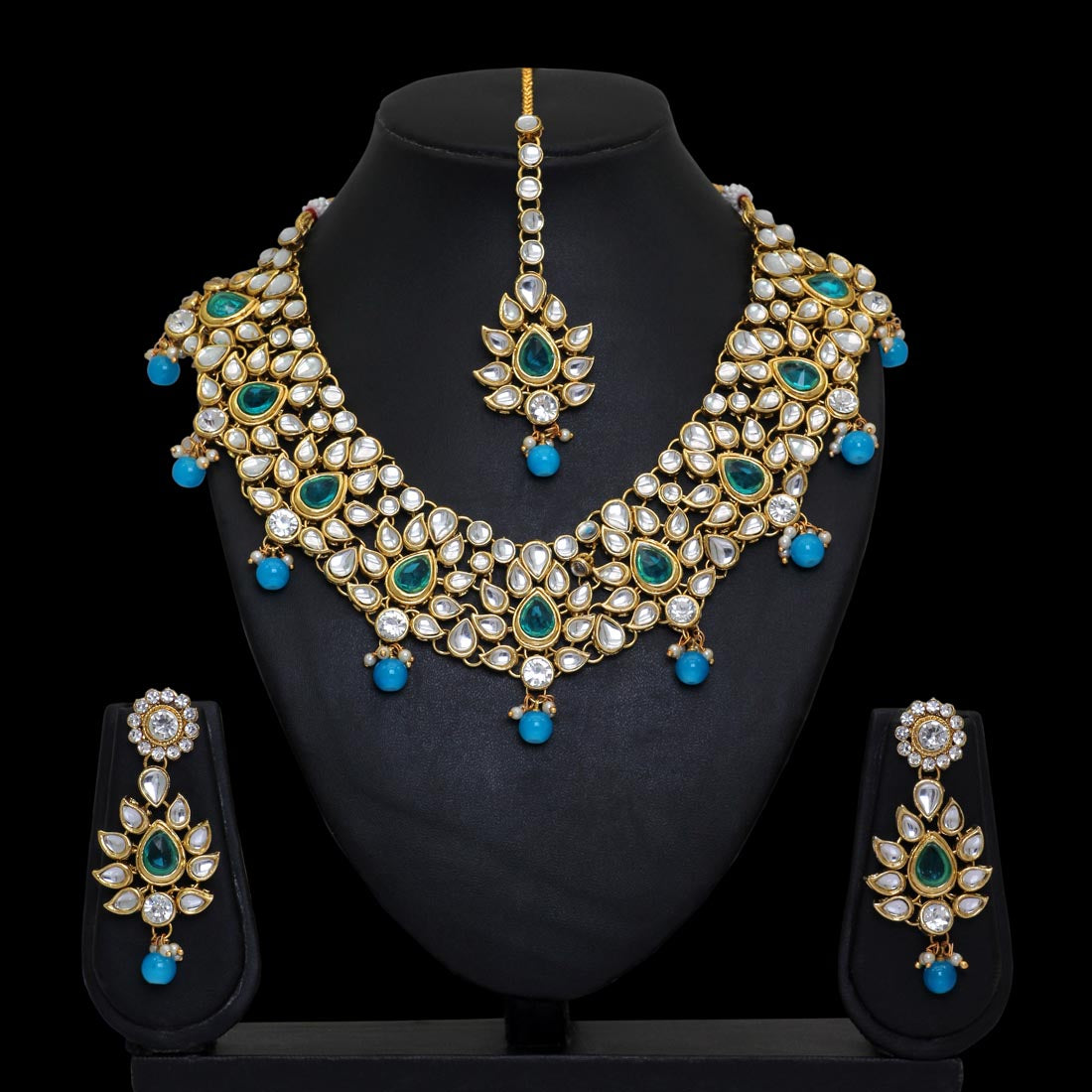 Firoza Color Kundan Necklace Set Jewellery GetGlit