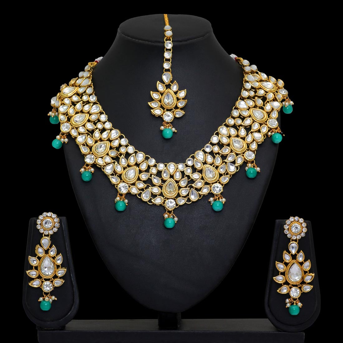 Rama Green Color Kundan Necklace Set (KN163RGRN) Jewellery GetGlit   