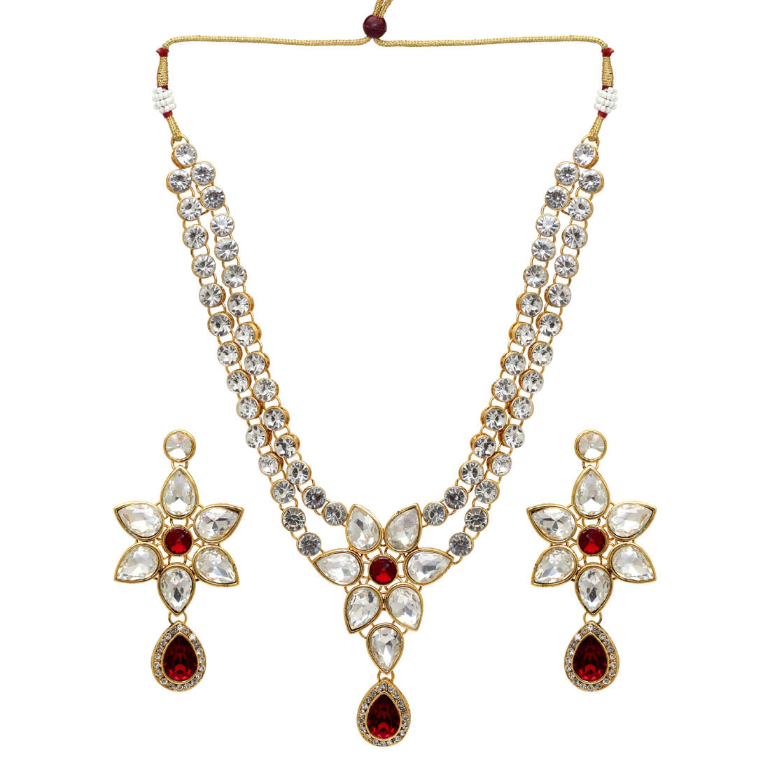 Wedding Collection Maroon Color Kundan Work Necklace With Earrings (KN187MRN) Necklaces GetGlit   